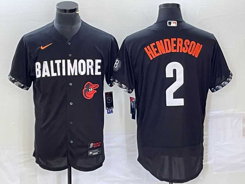 Mens Baltimore Orioles #2 Gunnar Henderson Black 2023 City Connect Flex Base Stitched Jersey 1